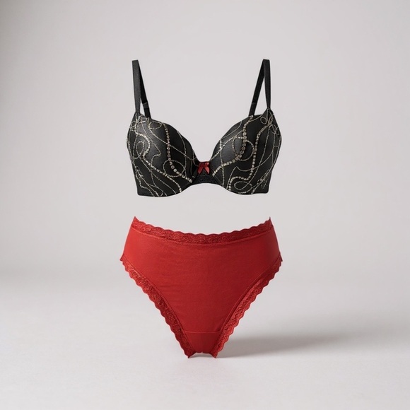 MAIDENFORM Lace Pearl Print Bra 36D with NWT VS Med Red Panty Set - Picture 1 of 4